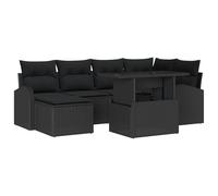 vidaXL Set da Giardino da 7 Pezzi con Cuscini in Polirattan Nero
