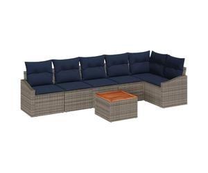 vidaXL Set di divani da giardino, 7 pezzi, grigio e blu marino, divano moderno per giardino e terrazza, comodi sedili in polyrattan, resistenti alle intemperie, mobili modulari salvaspazio