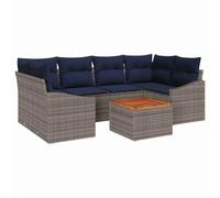 vidaXL Set di divani da giardino 7 pezzi grigio e blu marino, divano modulare da giardino e terrazza, materiali resistenti al sole, set di lounge, tavolo in legno di acacia