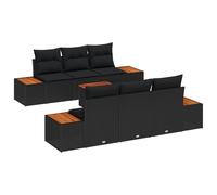 vidaXL Set di divani da Giardino 7 Pezzi in polirattan Nero con Cuscini in Acacia | Design Moderno per balconi, Ampio Spazio per sedersi, Materiali Resistenti, Cuscini sfoderabili, Facile da Montare,