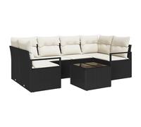 vidaXL Set di 7 divani da giardino con cuscino, colore nero, in polyrattan, divano da giardino a due posti, con vano portaoggetti e cuscino, colore: nero