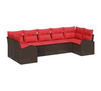 vidaXL Set di divani da giardino, 7 pezzi, marrone e rosso, in rattan sintetico, divano da esterno moderno, durevole, modulare in resina, per giardino e terrazza, ideale per rilassarsi