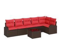 vidaXL Set di divani da giardino, 7 pezzi, marrone e rosso, in rattan sintetico, moderno per giardino e terrazza, mobile modulare per patio e giardino