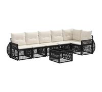 vidaXL Set di divani da giardino, 7 pezzi, nero e bianco crema, divano da giardino moderno, resistente alle intemperie, con cuscini, set di mobili per il patio alla moda