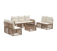 vidaXL Set di divani da giardino, 8 pezzi, beige e bianco crema, moderno divano da giardino, resistente alle intemperie, set da esterno, mobili modulari in polyrattan, cuscini in schiuma