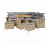 vidaXL Set di divani da Giardino 8 Pezzi con Cuscini Beige in Poly Rattan e Legno d'acacia. Design modulare per Un arredo da Esterno Comodo e Resistente. Sedia Lounge alla Moda per Una terrazza Mode