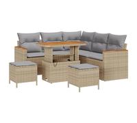 vidaXL Set di divani da Giardino 8 Pezzi con Cuscini Beige in polyrattan e Acacia. Mobili modulari per Esterno, Perfetti per Patio e Aree Relax. Divano sezionale Elegante, Comodo e Moderno, rettangol
