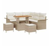 Set di divani da Giardino 8 Pezzi con Cuscini Beige polyrattan Acacia, Divano da Giardino 2 posti con Cuscini Beige polyrattan, Set da Pranzo da Giardino 3 Pezzi con Cuscini Beige polyrattan Acacia