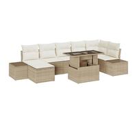 vidaXL Set di 8 divani da giardino con cuscino, beige, polyrattan, modulari, per esterni, divano ad angolo, per mobili da esterno, patio cubi, tavolino da caffè