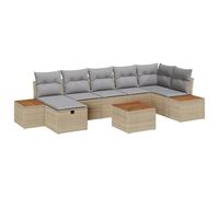 vidaXL Set da Giardino 8 Pezzi con Cuscini Beige Polyrattan