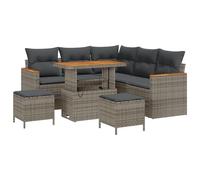 vidaXL Set di divani da Giardino 8 Pezzi con Cuscini Grigio polyrattan Tavolo in Legno Acacia Arredamento da Esterno Seduta per 5 Persone Divano sezionale loveseat Divano modulare