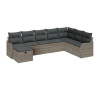 vidaXL Set di divani da giardino 8 pezzi con cuscini in polyrattan, divano da giardino a 2 posti con spazio portaoggetti e cuscini, grigio in polyrattan