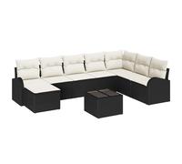 vidaXL Set di Divano da Giardino 8 Pezzi con Cuscini in polyrattan Marrone, Divano da Giardino 2 posti con stoccaggio e Cuscini in polyrattan Nero