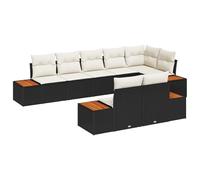 vidaXL Set Divani da Giardino con Cuscini 8 Pezzi Rattan Poliestere Nero, Divano Giardino 2 Posti con Spazio di Stoccaggio & Cuscini Polyrattan Nero