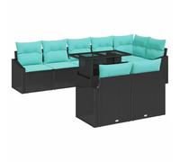 vidaXL Set di divani da giardino 9 pezzi, colore nero e blu polyrattan, divano modulare da giardino, mobili da terrazza durevoli, salone chic, resistente ai raggi UV, set rilassante