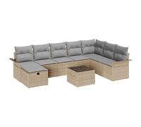 vidaXL Set di divani da Giardino 9 Pezzi con Cuscini Beige in polyrattan. Mobili modulari per Esterni con coperture Removibili. Posti a Sedere Eleganti per 6 Persone. Divano Lounge Moderno per Terra