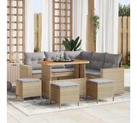 vidaXL Set di divani da giardino , 9 pezzi, con cuscini beige in rattan sintetico e acacia.