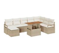 vidaXL Set di divani da Giardino 9 Pezzi con Cuscini Beige in Rattan Sintetico e Acacia. Un Arredamento Elegante per Il Patio, Perfetto per 5 Persone. Include Anche Un Tavolo da Lounge.