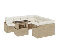 vidaXL Set divano da giardino 9 pezzi con cuscino, beige, polyrattan per esterno, include 2 divani angolari, 4 sedie centrali e 1 tavolo con piano in vetro, mobili, divano e patio