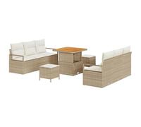 vidaXL Set di Divani da Giardino 9 Pezzi con Cuscini Comodi Beige Polyrattan e Acacia Seduta Modulare da Esterno per Mobili da Patio Balcone Seduta Sezionale