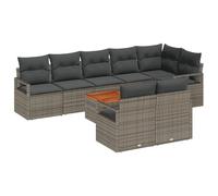 vidaXL Set divano da giardino da 9 pezzi con cuscini grigio poli rattan acacia, divano da giardino a 2 posti con cuscini grigio poli rattan