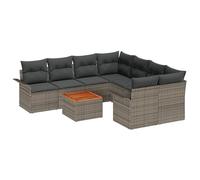 vidaXL Set di Divani da Giardino 9 Pezzi con Cuscini Grigio Polyrattan Acacia Mobili da Esterno | Design Modulare Piedini Regolabili Perfetti per Patio. Patio Sintetico Moderno Resistente alle Intem