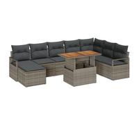 vidaXL Set di Divani da Giardino 9 Pezzi con Cuscini Grigio Polyrattan, Divano da Giardino 2 Posti con Stoccaggio e Cuscini Grigio Polyrattan