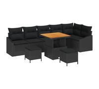vidaXL Set di 9 divani da giardino con cuscino, nero in rattan di acacia, 2 posti, divano da giardino con cuscino, nero in rattan sintetico