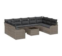 vidaXL Set di divanetti da Giardino 9 Pezzi con Cuscini in Rattan Poly Nero, Divano da Giardino 2 posti Storage e Cuscini in Rattan Poly Grigio