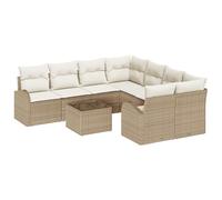 vidaXL Set Divano Giardino 9 Pezzi con Cuscini Beige Polyrattan, Divano Giardino 2 Posti con Ripostiglio e Cuscini Beige Polyrattan