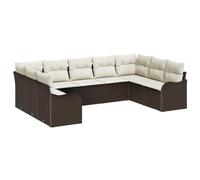vidaXL Set di divani da giardino da 9 pezzi con cuscini in rattan poli marrone, divano da giardino a 2 posti con cuscini in rattan poli marrone