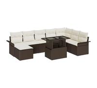 vidaXL Set Divano da Giardino 9 Pezzi con Cuscini Marrone Polyrattan Seduta Resistente agli Agenti Atmosferici per Esterno Uso Tavolo Rettangolare Design Moderno Sezionale Mobili da Patio Estate
