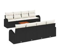 vidaXL Set di divani da giardino, 9 pezzi, con cuscini in rattan sintetico nero e cuscini crema mobili da esterno, per balconi, cortili, giardini, comodi sedili per 6 persone, divano a quattro posti S