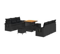 vidaXL Set di divani da Giardino 9 Pezzi con Cuscini Nero Polyrattan Acacia Arredamento da Esterno Regolabile 5 posti Stile Moderno Patio Divano modulare Ampliamento