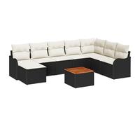 Set Divano da Giardino 9 Pezzi con Cuscini Nero Polirattan Acacia