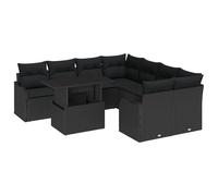 vidaXL Set di Divani da Giardino 9 Pezzi con Cuscini Rattan Polietilene Nero, Divano da Giardino Due Posti con Cuscini Rattan Polietilene Nero