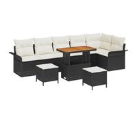 vidaXL Set di divani da Giardino 9 Pezzi di con Cuscini in Rattan Sintetico Nero e Legno di Acacia. Mobili da Esterno per Il Patio e la terrazza, dal Design Moderno. Ha Un Tavolo Regolabile in altez