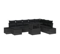 vidaXL Set di 9 divani da giardino con cuscino, colore nero, in polyrattan, per esterni, resistente alle intemperie, design modulare con funzione di deposito per balcone e patio ideale