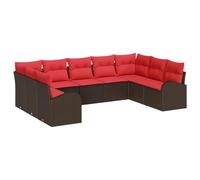 vidaXL Set di divani da giardino, 9 pezzi, marrone e rosso, in rattan sintetico, moderno e durevole, modulare per giardino e terrazza, resistente alle intemperie, design lussuoso