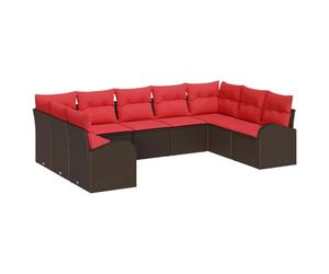 vidaXL Set di divani da giardino, 9 pezzi, marrone e rosso, in rattan sintetico, moderno e durevole, modulare per giardino e terrazza, resistente alle intemperie, design lussuoso