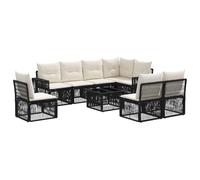 vidaXL Set di divani da giardino, 9 pezzi, nero e bianco crema, divano da giardino moderno, design modulare resistente, set lounge per esterni, cuscino rimovibile, gambe regolabili