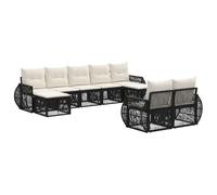 vidaXL Set di divani da giardino, 9 pezzi, nero e bianco crema, divano modulare moderno, resistente alle intemperie, in rattan, seduta comoda, divano regolabile per giardino