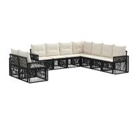 vidaXL Set di divani da giardino, 9 pezzi, nero e bianco crema, set di divani da giardino, sedie da esterno moderne, design modulare resistente, rattan sintetico e cuscini in schiuma