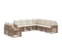 vidaXL Set di divani da giardino 9 pezzi rattan artificiale beige e bianco crema, divani da giardino, mobili da esterno moderni, design modulare resistente alle intemperie, poli rattan con cuscini in