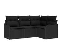 vidaXL Set di Divano da Giardino 4 Pezzi con Cuscini polirattan Nero