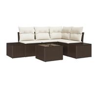 vidaXL Set di 4 divani da giardino con cuscino, marrone, in polyrattan, resistente alle intemperie, elegante seduta, per esterni, balcone, terrazza, divano taglio rettangolare, color crema