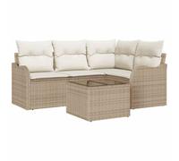vidaXL Set di divani da Giardino 5 Pezzi con Cuscini in polyrattan Marrone, Divano da Giardino 2 posti con Cuscini in polyrattan Beige