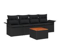 vidaXL Set di divani da Giardino a 5 Pezzi con Cuscini Neri in Rattan Acacia