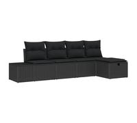 vidaXL 5-Teiliges Garten Sofa Set mit Kissen Schwarz Poly Rattan | Outdoor Stauraumfunktion Wetterfest Modernes Design Möbel Ecksofa Patio Couch Lounge