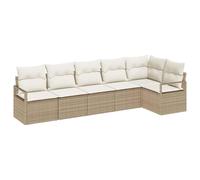 Set di divani da Giardino a 6 Pezzi con Cuscini Beige Poli Rattan, Divano da Giardino per Due Persone con Cuscini Beige Poli Rattan